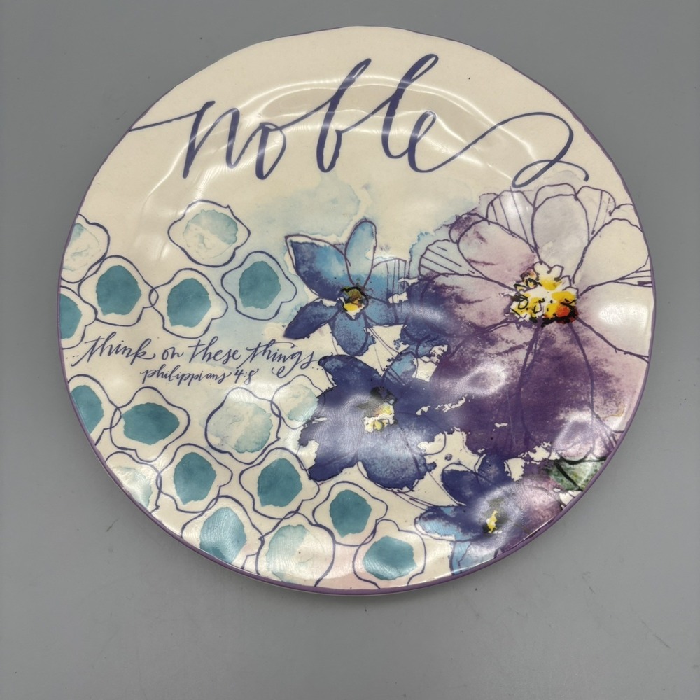 Mary & Martha Plate 8.5" Think On These Things Noble Philippians 4:8 FloralPlate